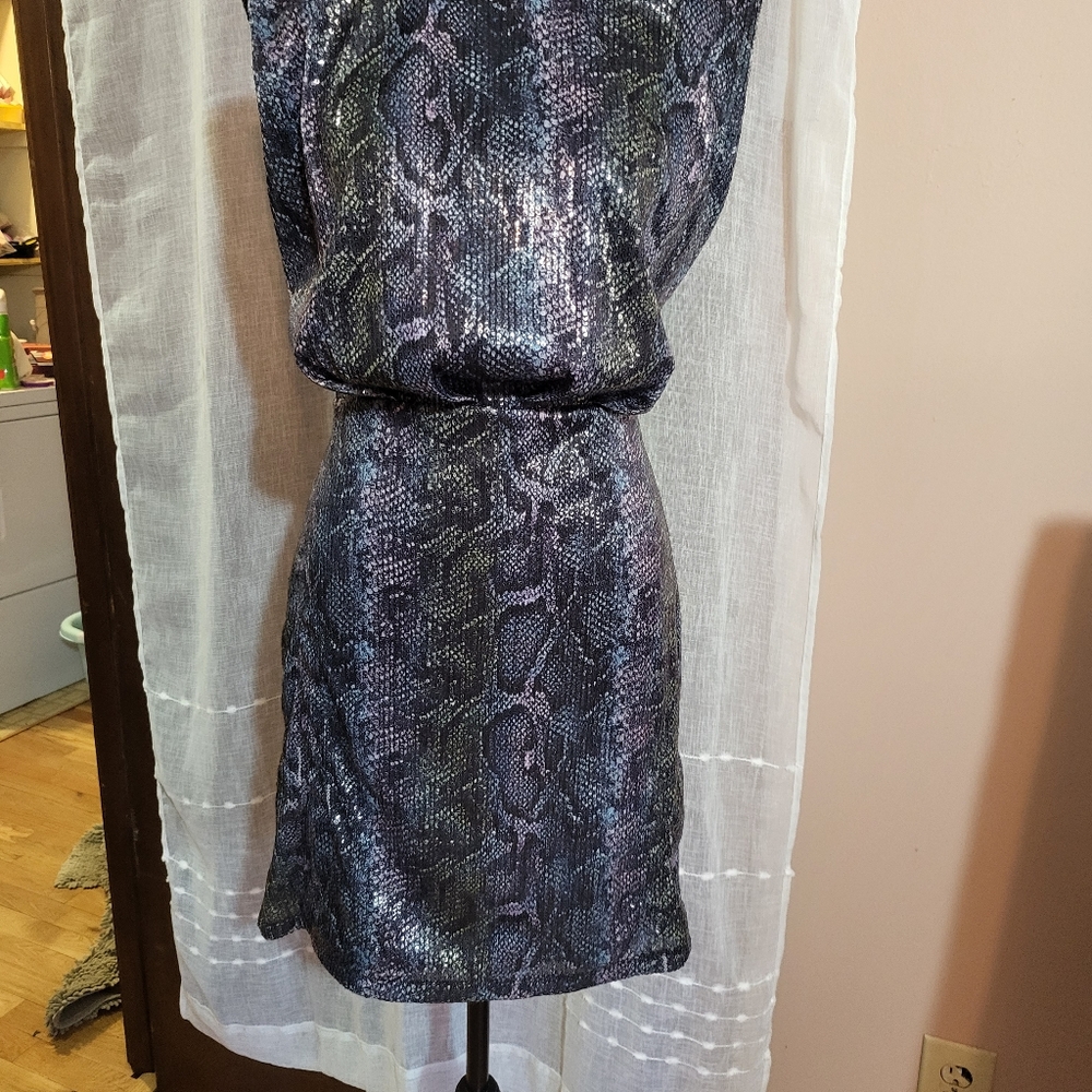 ASOS Size 10 Sequin Bodycon Dress Party Clubwear Pink Blue Green Snakeskin *
